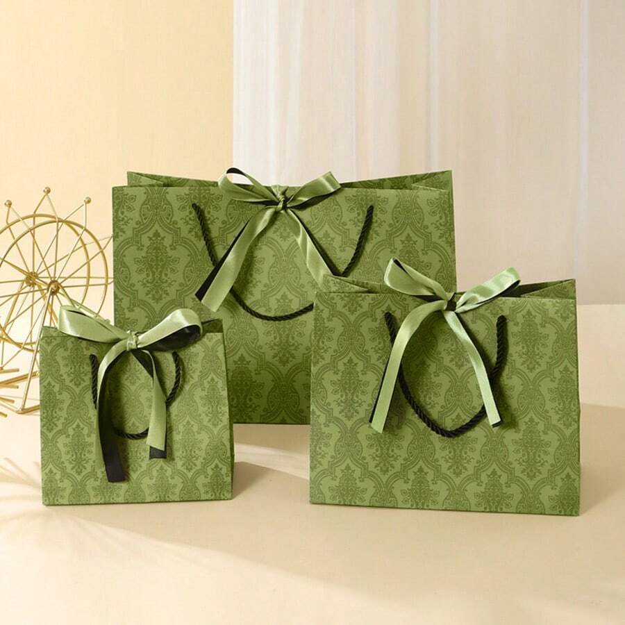 1/5/10 Peças Sacolas de Presente Verdes com Alças e Laços, Adequadas para Casamentos, Chás de Panela, Festas, Natal, Ação de Graças, Ano Novo, Aniversários, Dia dos Namorados, Madrinhas, Reuniões de Amigas