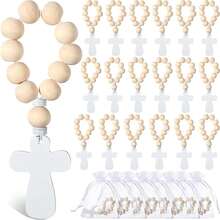 36pcs Bulk Wooden Catholic Prayer Beads With Cross Pendant And Mesh Bag For Baptism, First Communion, Confirmation, Baby Shower, Bridal Shower, Men And Women (Natural Color) - Multicolor - View 3