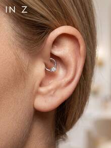 1pc 925 Sterling Silver Round Zirconia Seamless Hoop Earring – Cartilage Ring, Helix Ring, Nose Ring, Septum Ring, Seamless Clicker Earring, Mini Earring, Tragus Ring, Cartilage Piercing Ring, Silver Seamless Cartilage Earring, Suitable For Men And Women Daily Wear - Seamless Round Stone - View 7
