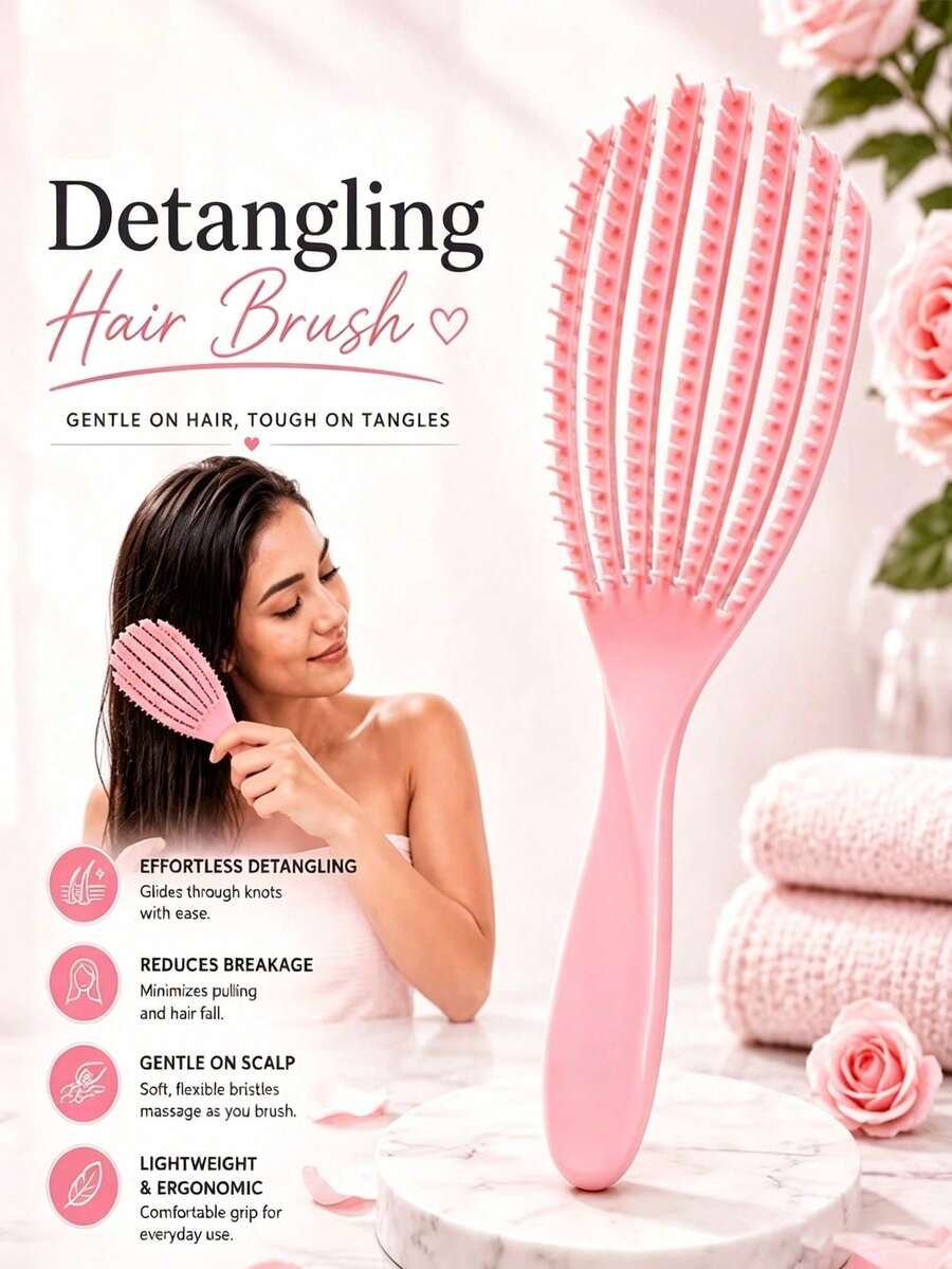 1Pc Multi‑Function Fine‑Tooth Detangling Blow Dry Hair Brush, Teasing Comb For Slick Back & Edge Styling, Fits Afro 3A‑4C, Straight, Curly, Frizzy And Kinky Hair, Wet And Dry Application - Multicolor - View 1
