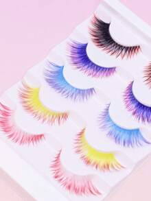 5 Pairs Colorful Winged False Eyelashes, Rainbow Colored Cat‑Eye Strip Lashes, Fluffy Wispy Colored Tip Lashes, Dramatic Long Colored Eyelashes For Halloween Cosplay Party Eye Makeup - Multicolor - View 2