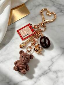 Coffee-Themed Bag Charm Keychain Featuring Coffee Bean & Coffee Menu Charms, Little Bear Cute Heart Clasp, Ideal Gift For Back To School Season - Multicolor - View 5