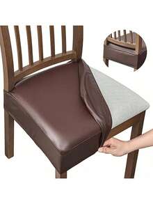 Waterproof PU Dual-Opening Leather Square Chair Seat Cover, Suitable For Dining Room, Kitchen, Dining Sofa, Removable Soft Padded Chair Cover - Multicolor - View 2