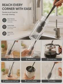 1pc Multi-Function Long Handle Silicone Cleaning Brush, Long Handle Design, No Electricity Required, Multi-Function Cleaning Brush, Suitable For Kitchen, Furniture, Can Deep Clean Coffee Cups, Water Bottles, Etc., Suitable For All Surfaces, Can Clean Cups And Bottles, Reusable, Ideal For Kitchen And Bathroom. - Multiple Styles and Colors - View 8