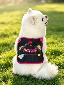 Black Cute Dog Vest, Sweet Embroidery, Adjustable Anti-Escape, Suitable For Bichon Frise And Toy Poodle And Other Small Dogs, Fashionable Chest Harness, Suitable For Outdoor Walking - Black - View 3