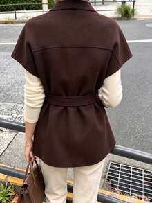 Áo vest len pha dáng ngắn cổ chữ V không tay cho mùa Thu/Đông, mặc layer công sở - màu nâu - Xem 7