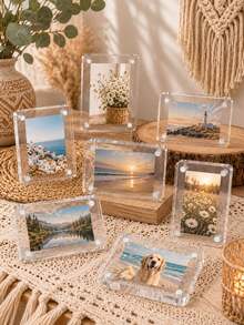 1/3/5pcs Transparent Acrylic Magnetic Photo Frame, Small Transparent Photo Display Stand, Suitable For Desktop, Bedroom, Office And Home Decoration. Suitable For Landscape Photos And Family Photos. - Transparent - View 6