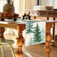 1/2 Set Of Linen Table Runne, Beige Background, Green Christmas Tree Design. Durable Indoor And Outdoor Holiday Table Flags, Suitable For Kitchen, Restaurant, And Christmas Party Decoration, Holiday Themes, And Home Decor. - Multicolor - View 7