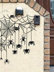 1 Conjunto de Adesivos Decorativos de Teia de Aranha e Aranha de Desenho Animado de Halloween, Material PVC Autoadesivo Removível, Adequado para Quarto, Parede e Decoração Doméstica, Bem como Decoração de Festa de Halloween - 1 YEAR - Visão 7