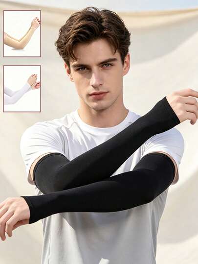 1 Pair Cooling Ice Silk Sun Protection Arm Sleeves, Unisex UV Protection Arm Guards For Outdoor Cycling And Sports