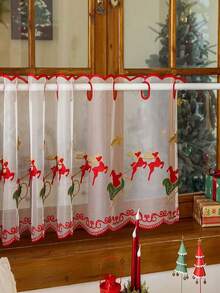 1pc Christmas Holiday Atmosphere Reindeer & Christmas Berry Decorative Short Curtain - 1PC - View 6