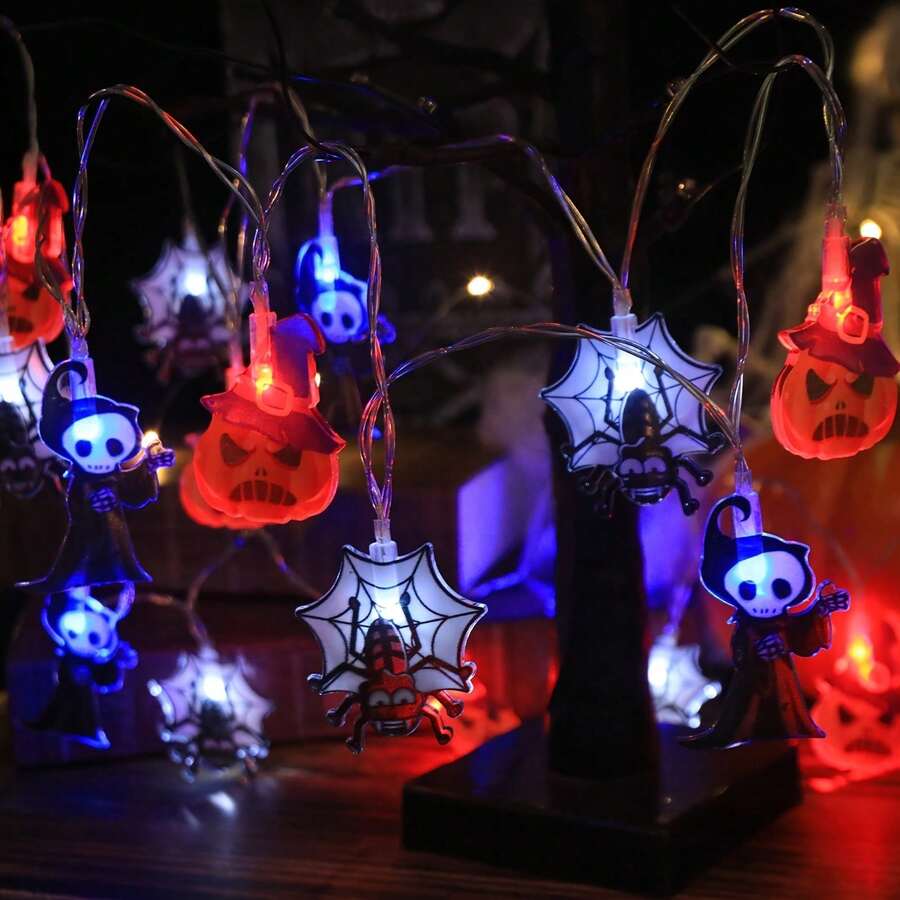 1PC 3M 20LED Witch Spider Pumpkin String Lights, Suitable For Halloween Decoration, Holiday Lighting, Party, Room, Haunted House, Bar Decoration, Patio[Battery Box] - Witch Spider Pumpkin - View 1