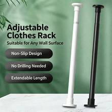 No-Drill Black Telescopic Rod 20.47-32.28 Inches Stainless Steel Multi-Purpose For Closet Shower Curtain Door Window - Stainless Steel Black/52-82cm/20.47-32.28in - View 5