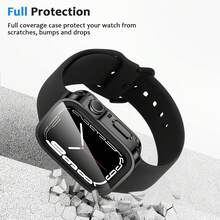 2-In-1 Waterproof Protective Case, Compatible With Apple Watch 40/41/42/44/45/46/49mm, HD Tempered Glass Screen Protector, Suitable For Ultra/SE/11/10/9/8/7/6/5/4 - Black - View 7