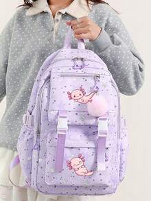 1 Pc, Creative Salamander Pattern Printed Backpack, Large Capacity Casual Backpack, Adjustable Shoulder Straps, Suitable For Daily Commute And Travel - one-size - View 2