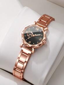 Rose Gold Minimalist Heart & Number Small Dial Women's Quartz Watch, Versatile Alloy Band Casual Wristwatch, Gift For Best Friend (1pc/Set) Watch Box Not Included - Rose Gold - View 9