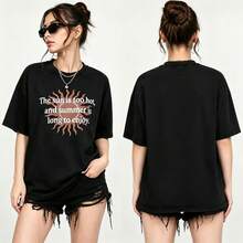 Women's Loose-Fit Short-Sleeve T-Shirt, Retro Y2K Street Style, Summer Letter Graphic Print, Casual Top For Everyday Outings And Summer Days. - Black - View 1