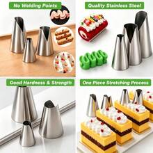 Russian Piping Tips Set, V-Shape Wave Cake Nozzles, Stainless Steel Icing Tool For Cupcakes Cookies, With Cleaning Brush - 3pcs Silver V-shaped Piping Tips + Cleaning Brush - View 6