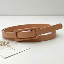 Women Minimalist Solid PU Skinny Waist Belt, Square Punch‑Free Buckle Decor Accessory For Campus Summer Fall Autumn Halloween Daily Outfit Matching - Small Bag Buckle Thin Belt - View 21