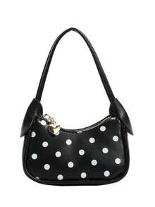 XD Mini Compact Girls Polka Dot Underarm Bag, Cute Crescent Moon With Star Pattern Mini Handbag, Vintage Polka Dot Style, Suitable For Storing Children's Small Items, Underarm And Handheld Dual Modes, Perfect Gift For Valentine's Day And Halloween For Kids - Multicolor - View 15