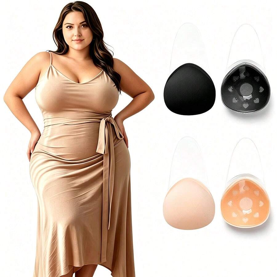1 Pair Plus Size Self-Adhesive Breast Lift Pads, Reusable Invisible Breast Shaping Pads, Seamless Design - Multicolor - View 1