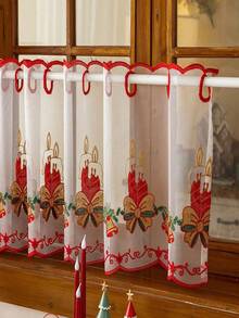 1pc Christmas Holiday Atmosphere Reindeer & Christmas Berry Decorative Short Curtain - 1PC - View 16