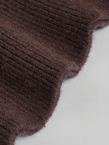 Atasan Rajut Lengan Panjang Bergaris Model Crop untuk Wanita Musim Gugur, Atasan Bahu Terbuka, Pakaian Kasual Musim Gugur untuk Wanita - Chocolate Brown - View 4
