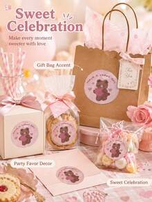 6pcs Cute Bear Stickers Pink Kawaii Round Sealing Labels Gift Packaging Birthday Party Favor Envelope Scrapbook Decoration Self Adhesive Sticker Set - Multicolor - View 5