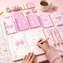 Pink Bow Stationery Set,Bow Print Ballpoint Pen And Mini Pocket Notebooks,Stationery Kit,Gift For Women,Students, Essential Diary,Gift Exchange For Colleagues, School And Office Supplies,Christmas Gift - Random - View 2