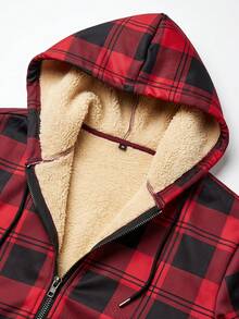 Men's Autumn/Winter Casual Minimalist Loose Fit Daily Commute Plaid Hooded Thermal Lined Jacket - Red - View 6
