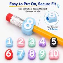 30/10pcs Number Pencil Toppers For Kids, Silicone Digit Pencil Caps, Colorful Pencil Tip Protector Covers For Standard Pencils, Preschool Learning Educational Stationery Supplies - Sky Blue - View 1