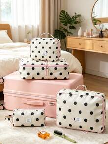 1Pc/Set Polka Dot Printed Portable Travel Storage Bag Luggage Packing Bag Multi-Functional Storage Bag Makeup Bag Toiletry Bag Travel Essential - Multicolor - View 2