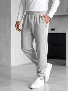 Blueprint Man 1pc Men's Light Gray Jogger Sweatpants, Elastic Drawstring Waist Adjustable For Different Waist Sizes, Soft Knit Fabric, Comfortable And Skin-Friendly, Casual Minimalist Style, Suitable For Daily Wear And Commuting, Men's Long Pants - Light Grey - View 5