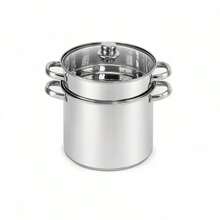 Stainless Steel 6L Steamer Pot With Double Tier And Glass Lid, Multi-Purpose Healthy Cooking Steamer, 21.5 Cm Diameter, 29.5 Cm Height, Silver Color - View 12