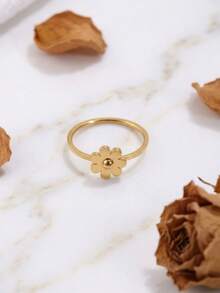 1pc Stainless Steel 18K Gold Plated Polished Small Flower Ring, Gentle Fresh Elegant, Suitable For Dress And Daily Wear, Versatile Hand Accessory - Small Flower Ring - View 3