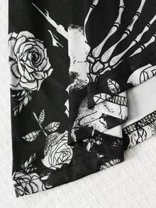 Tween Girl Halloween Lace Jacket And Funny Skeleton Print Spaghetti Strap Dress Set - Black and White - View 9