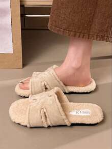 Women's New Winter Fuzzy Slippers, Outdoor Wear, Autumn New Fairy Style Slip-On Sandals, Spring/Autumn Indoor Home Office Beige Slippers - Beige - View 2