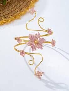 1pc Exaggerated Vintage Elegant Pink Enamel Drip Oil Flower Butterfly Women's Fashion Circular Bangle Bracelet, Suitable For Beach, Vacation, Party, Banquet, Daily Wear - Pink - View 4