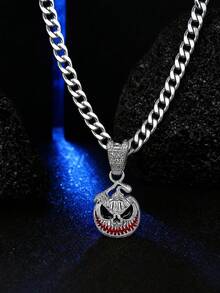 Men Halloween Pumpkin Face Pendant Necklace, Hip Hop Enamel Rhinestone Cuban Chain Necklace, Gothic Party Costume Jewelry Gift - Pumpkin Head Pendant - View 5
