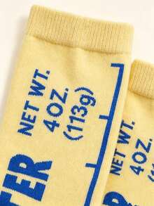 3 Pairs Men Fun Butter Print Crew Socks, Creative Letter Graphic Soft Socks, Street Style Casual Daily Socks - Multicolor - View 5
