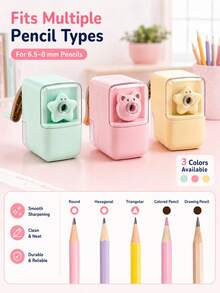 1pc Cartoon Hand Crank Pencil Sharpener, Manual Pencil Sharpener For Girls, Kids, Kindergarten, Grade 1, Elementary Students & School Supplies - Multicolor - View 6