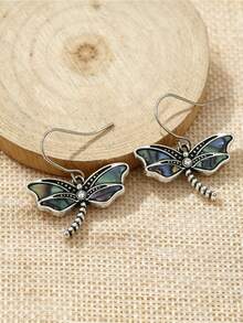 1pair Vintage Dragonfly Design Carved Pattern Dangle Earrings For Women Retro Bohemian Style Insect Earrings Jewelry Female Ear Ornaments - Earring - View 3