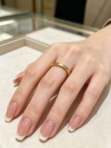 1pc Women's Smooth Gold Letter Embossed Dome Ring, Minimalist Daily Wearable Stackable Fashion Accessory - Letter a - View 1