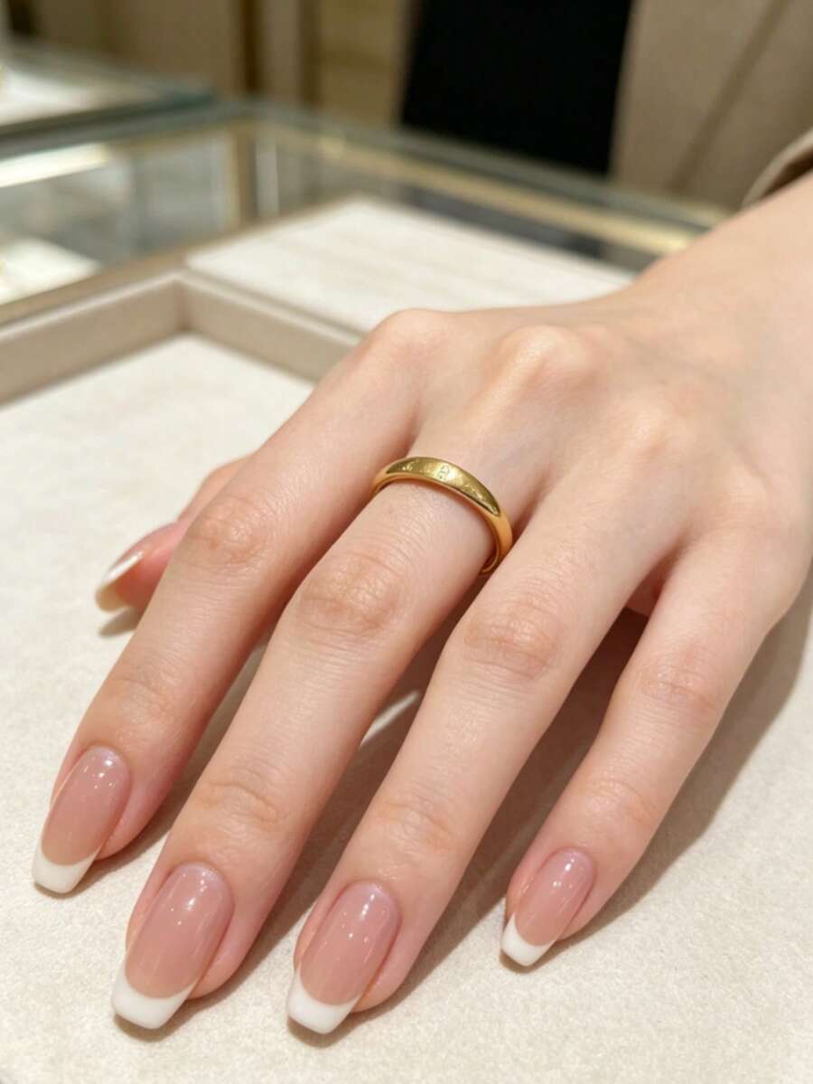 1pc Women's Smooth Gold Letter Embossed Dome Ring, Minimalist Daily Wearable Stackable Fashion Accessory - Letter a - View 1