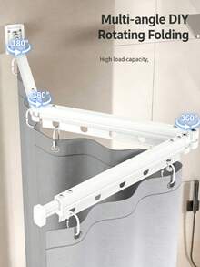 Foldable Shower Curtain Rod, Upgraded Thickened Aluminum Alloy Material, 360° Foldable Design, Rust-Proof And Moisture-Proof, Suitable For Balcony And Bathroom Drying Rack, Space-Saving, Easy To Store, Adapts To Various Wall Shapes - Multicolor - View 2
