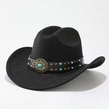 Unisex Denim Cowboy Hat, Western Jazz Hat, Vintage Outdoor Travel Party Riding Costume Felt Hat - Multicolor - View 7
