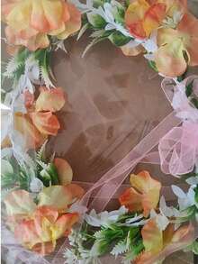 1pc Girls Fairy Style Pink Floral Wreath Headband, Forest Style Artificial Flower Headband, Girls Hair Accessory - Multicolor - View 5