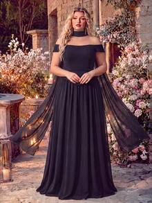 QOQ Plus Size Women's Luxury Strapless Heavy Beaded Sequin Formal Evening Gown, Sexy Cocktail Dress For Prom, Wedding Guest, Spring/Summer - Black - View 2
