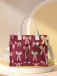 1pc Children's Tote Bag, Multi-Scenario Versatile, Extra Large Capacity, Ultra Lightweight & Portable, Versatile & Practical, Bowknot, Heart, Cherry Print Large Capacity Crossbody Mommy Bag, Multiple Pockets, Detachable Shoulder Strap, 2026 New Highly Attractive Daily Handbag - Multicolor - View 20