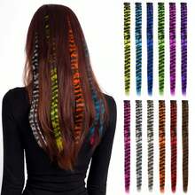 1pc Leopard Print Mixed Color Hair Extension, Multi-Color Tiger Print Hair Extension, Y2K Hot Girl Style Synthetic Fiber Long Straight Strip With Clip Design Easy To Wear Decorative Hair Extension, Suitable For Party, Music Festival, Halloween, Daily Wear, All Seasons, One-Piece Seamless Hair Extension, Leopard Print Colorful Wig Piece And Feather Hair - Leopard Print - View 7